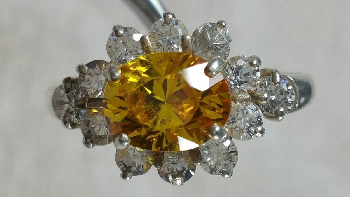 sz 8.25 DESIGNER EXE YELLOW CITRINE OVAL CLEAR CZ STERLING SILVER