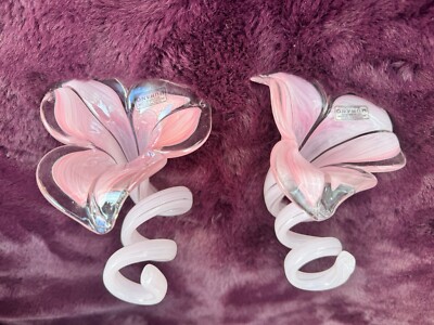 Murano, Fiore 3 Petal Basso Bianca,   Votive  Candle Holders, Set Of 2,