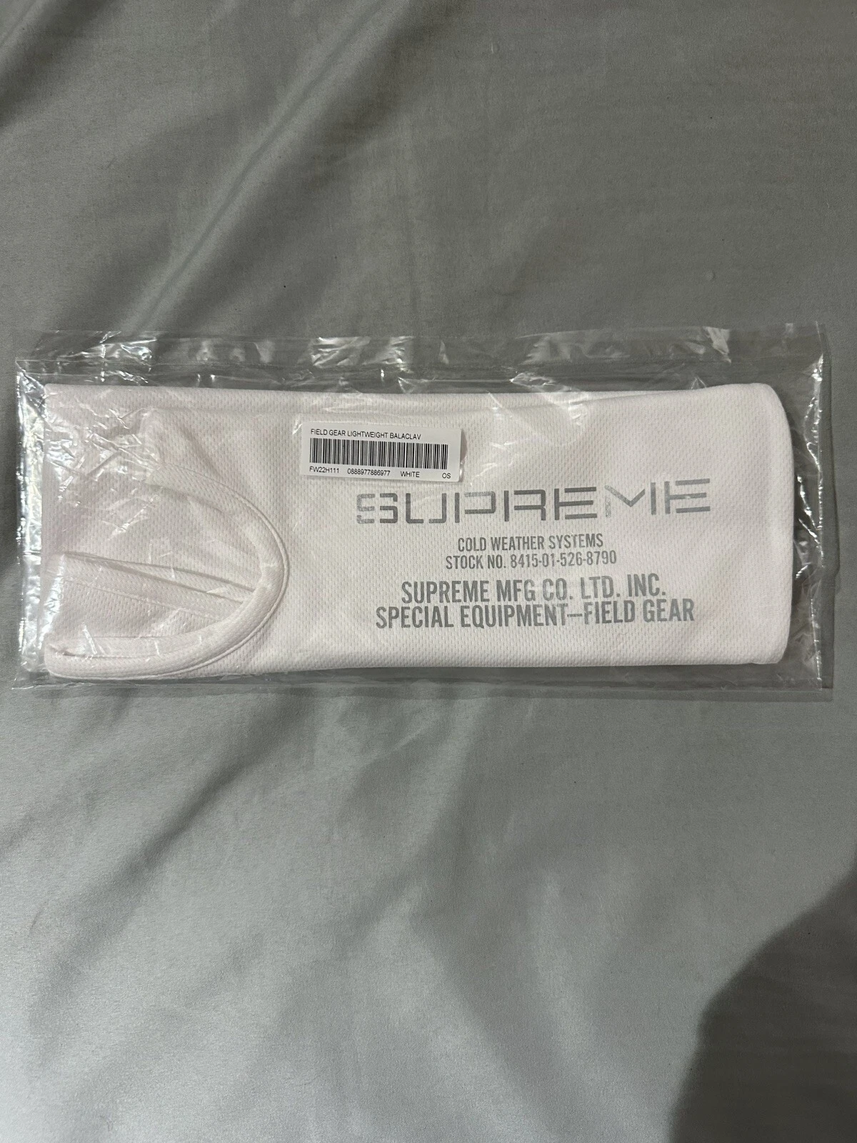 Supreme Field Gear Lightweight Balaclava White 3M Reflective Printed Logo FW22