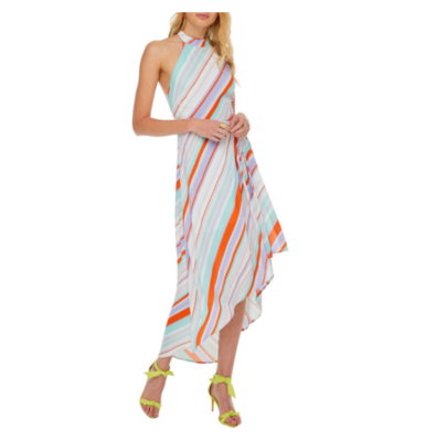 ASTR the Label Womens Striped Hi-Low Halter Dress Pop Orange Stripe