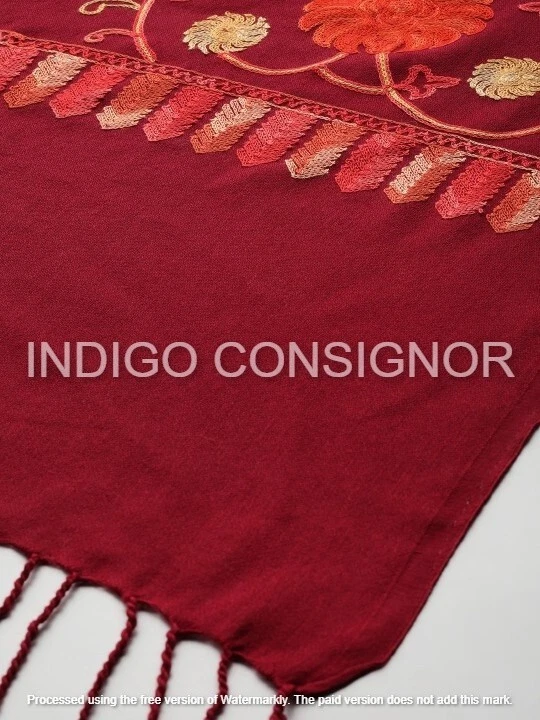 Granate Jamawar Paisely Pashmina Estola Lana Jamawar Bufanda/Estola India 80x30" Nuevo Foto 3 de 4