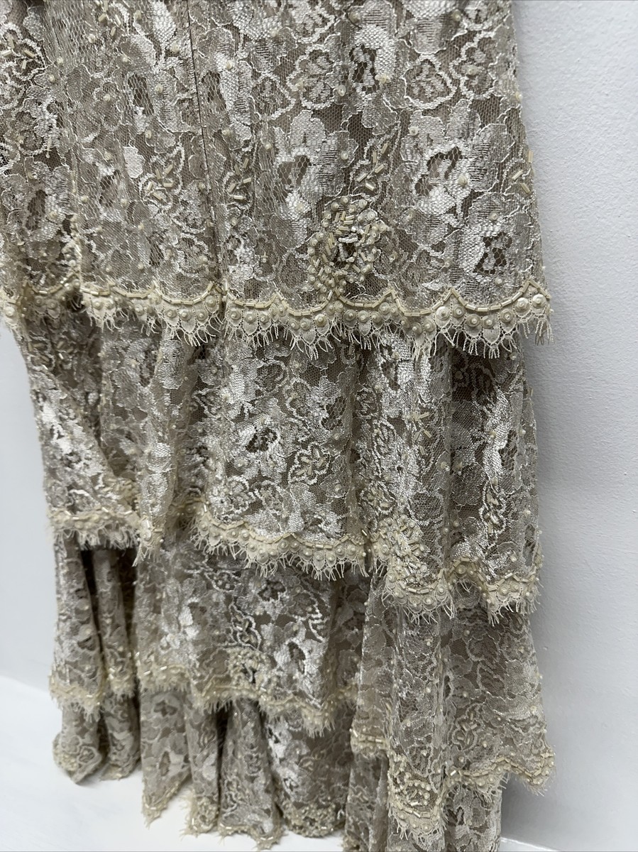 Tadashi Shoji Midi Dress Layered Tiered Lace Cream Ivory New NWT Size 10 |  eBay