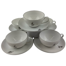 Fukagawa Arita Silver Wheat flat Cups  Saucers Set of 5 VTG Platinum Trim Japan