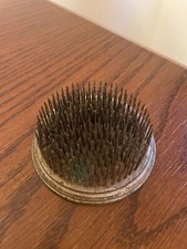 Vintage Metal Spike Round Flower Frog 3" heavy 