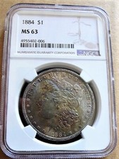 1884 BU MORGAN DOLLAR VAM 2A NGC MS63 Clashed Obv nst Reverse E&M RAINBOW TONED