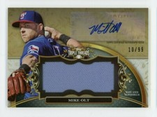  2013 TOPPS TRIPLE THREADS MIKE OLT JUMBO JERSEY & AUTO 10/99 TEXAS RANGERS
