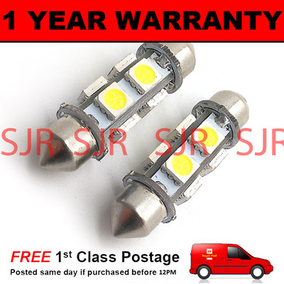 2X GREEN CANBUS NUMBER PLATE INTERIOR BRIGHT SMD LED BULBS 30 36 39 42 44MM OD