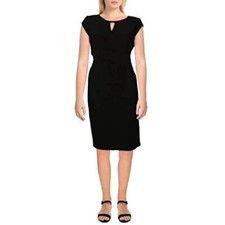 Ralph Lauren Black Jersey Keyhole Cap Sleeve Wrap Front Sheath Dress Size 8 NEW