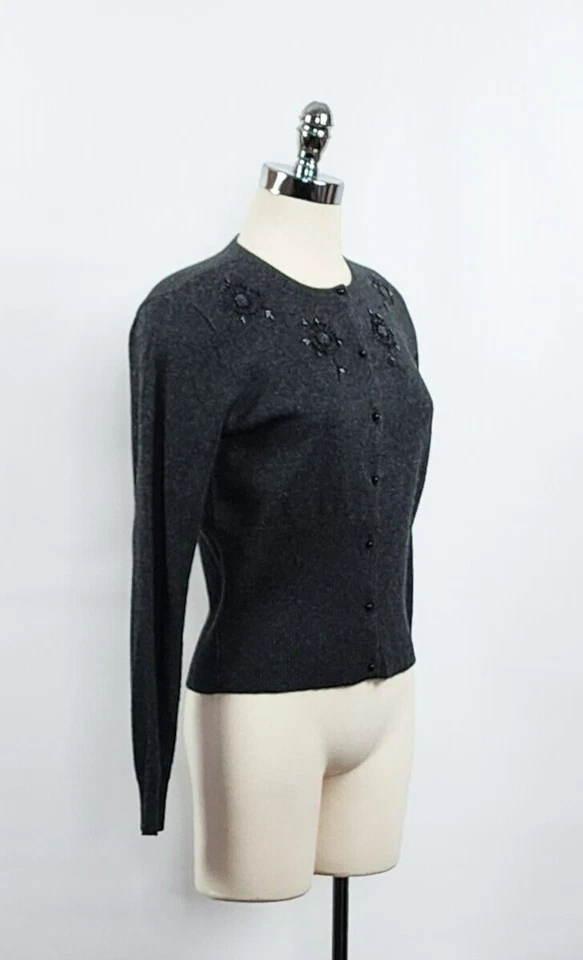 Ограниченный темно серый шелк кашемир смесь вязаный кардиган женский размер M - Изображение 3 из 4