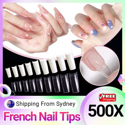 500 PCS Fake French Nail Tips White Clear Stiletto False Gel Pointy Art Acrylic - Picture 1 of 16