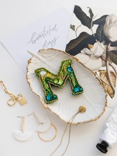 DIY Jewelry making kit "Letter "M"", Seed beaded brooch, Bead Embroidery Kit