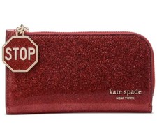 KATE SPADE Detour Stop Sign Wallet Glitter Patent Red Slim Bifold Wallet NWT