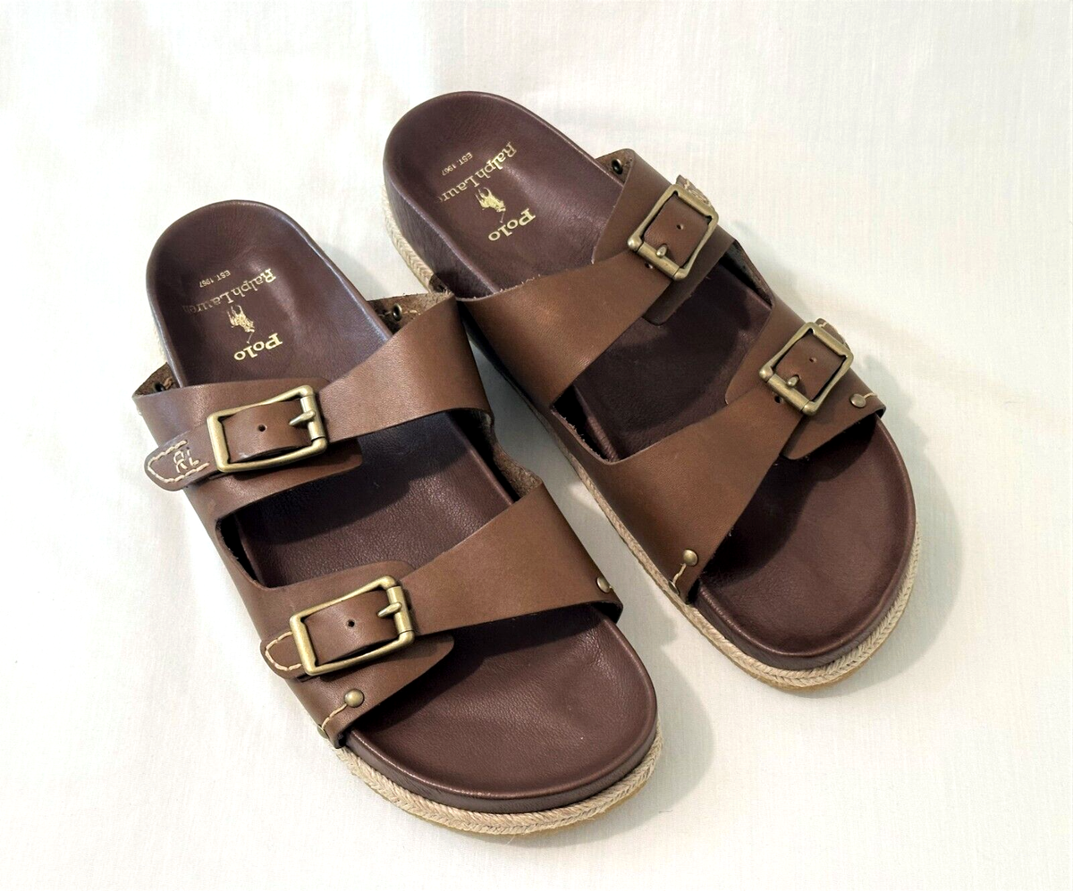 Polo Ralph Lauren Turbach Brown Leather Strap Sandal Mens