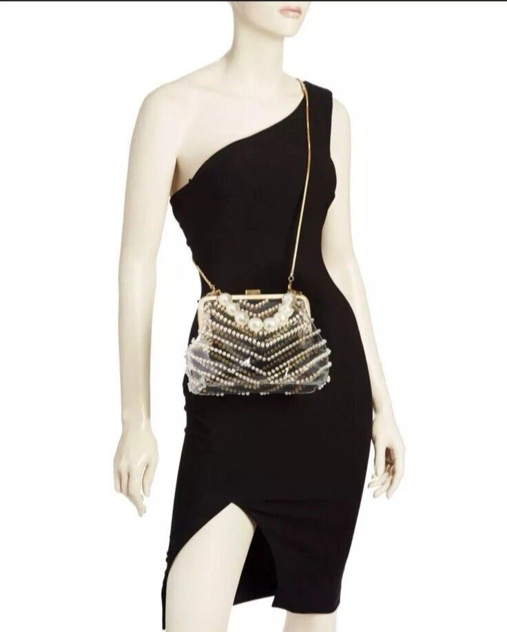 ZAC POSEN METALLIC CLEAR 带蕾丝仿珍珠框架 CLUTCH 十字架 WHIT — 第 2/4 张图片