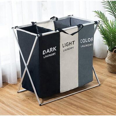 Colourtree Metal Frame 180L Laundry Basket 3 Section