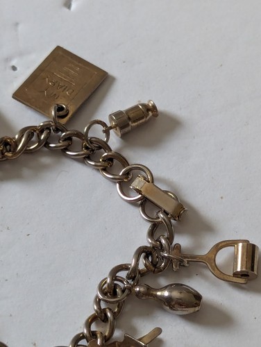 Vintage Coro Silver Tone Charm Bracelet 11 Charms Ladder Diary Scissors Chair - Picture 12 of 14