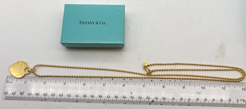 Tiffany & Co Gold Plate Return to Heart Tag ball chain Necklace 32" silver 22.3g - Picture 2 of 19