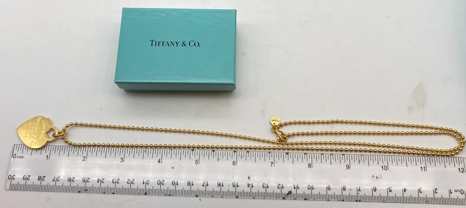 Tiffany & Co Gold Plate Return to Heart Tag ball chain Necklace 32" silver 22.3g - Image 2 of 4