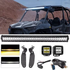 WEISEN Amber/White 32" LED Light Bar Roof Mount+3" Pods For Polaris RZR XP Turbo
