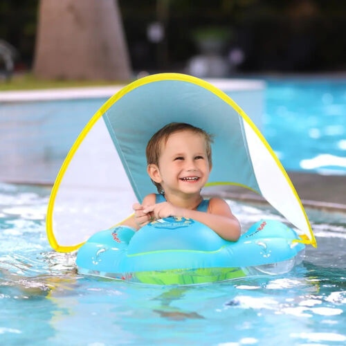 Baby Swimming Float With Canopy Inflatable Infant Floating Ring Kids Swim Pool A - Picture 1 of 9