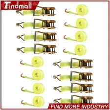 Findmall 2" x 15' 5000 Lbs Ratchet Straps With J Hook Heavy Duty Tie Downs 8-Pcs