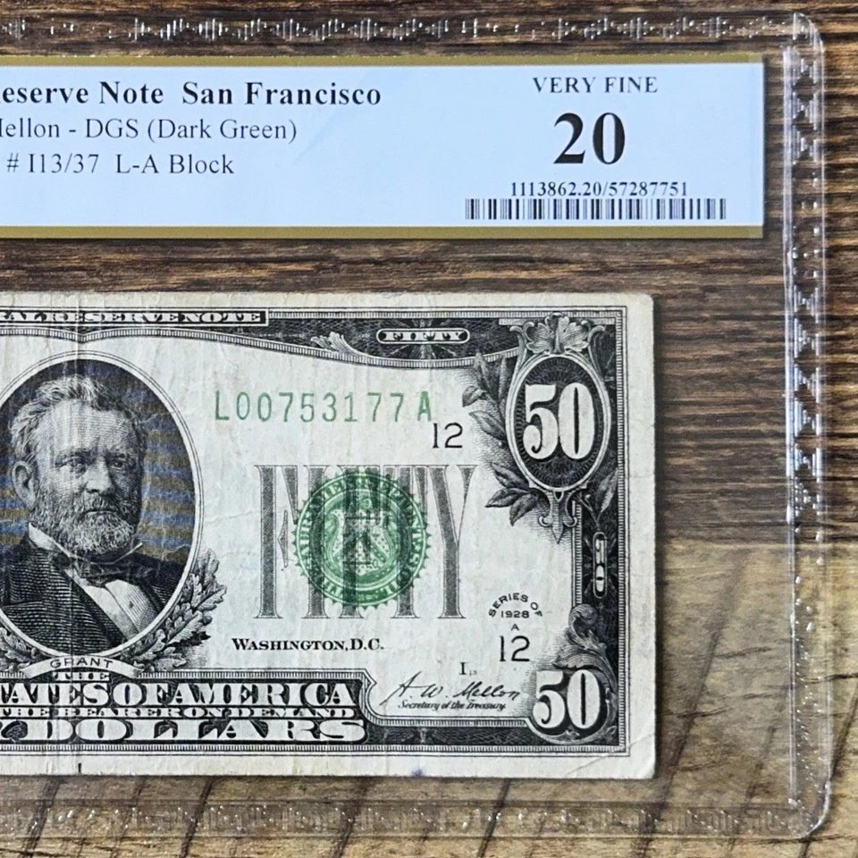 1928A San Francisco $50 FR2101-L Federal Reserve Note PCGS 20 Redeemable In Gold - Image 3 of 4