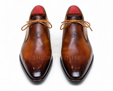 Brown Color Genuine Premium Leather Men Handmade Oxford RoundedToe Vintage Shoes