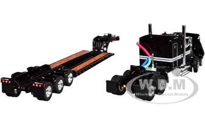 FORD LTL 9000 SLEEPER W/LOWBOY TRAILER BLACK 1/64 DIECAST BY FIRST