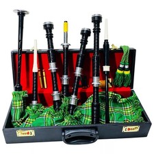Scottish Great Rosewood Black Bagpipe Silver Mounts Irish Green Cover with Case