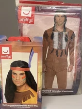 Smiffys Native American Warrior Indian Costume & Matching Wig Head Piece Men Lg