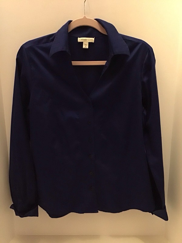 Coldwater Creek Satin Finish Button Front Collared Shirt Size Medium 