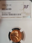 1957-D Lincoln Wheat Cent NGC Graded MS 66 RD Very Lustrous