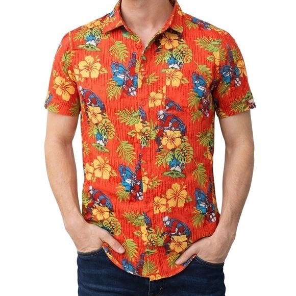 mandalorian dress shirt Star Wars Mens The Mandalorian Grogu Tropical Hawaiian Shirt Red XL  RN111647