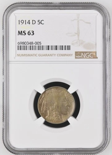 1914-D Buffalo Nickel – NGC MS63 – Early Denver Mint Issue – TH3