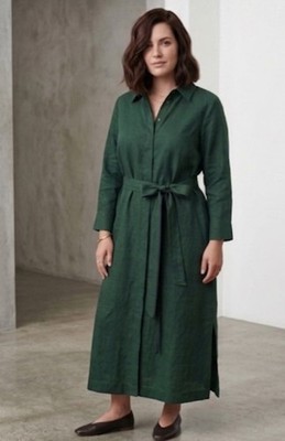 MARINA RINALDI  DICEMBRE  GREEN BUTTON UP SHIRT DRESS 100% LINEN SIZE 16 NWT