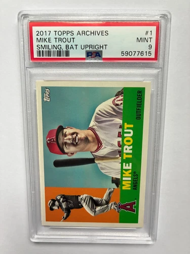 2017 Topps Archives #1 MIKE TROUT Smiling Bat Upright PSA 9 (POP 8)