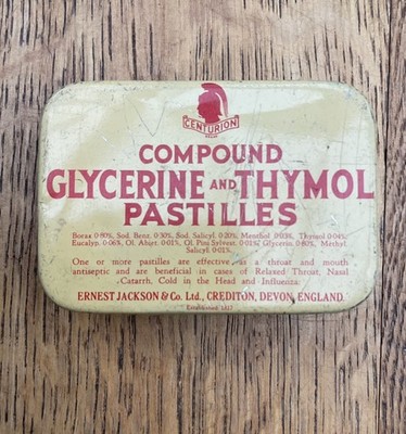Vintage Ernest Jackson & Co Devon Compound Glycerin von Thymol Pastillen Dose