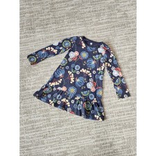 Tea Girls Long Sleeve Floral Print Ruffle Long Sleeve Dress blue size 5