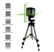 ProLiving Kreuzlinienlaser mit Stativ | Grün | IP54 | Selbstnivellierend | 30m