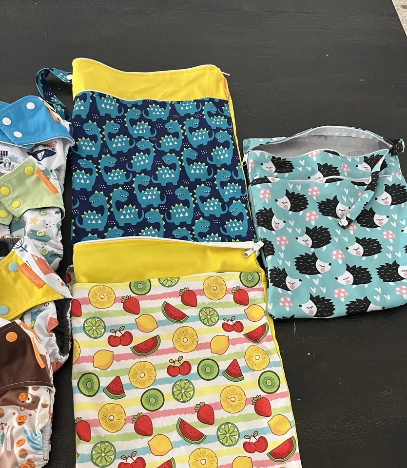 cloth diapers 12 Happy Flute  and 3 Wet Bags Gender Neutral Colors - Image 4 of 4