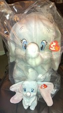 Dumbo Original Ty Beanie Buddies Disney Dumbo The Elephant Large 18" + 6 " Pair