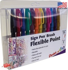 Pentel Arts Sign Pen Touch Fude Brush Tip 12 Assorted Colors Calligraphy