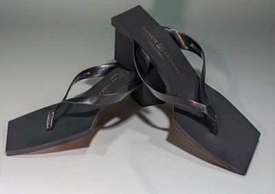 CHINESE LAUNDRY MARNA BLACK SQUARE CUT HEEL & TOE  THONG SANDALS SZ 7 
