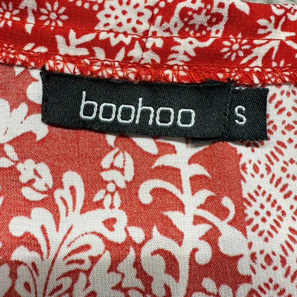 Boohoo красный белый женщин S цветочный шарф печать открытый передний кимоно кардиган свитер - Изображение 2 из 4