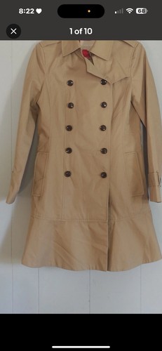 Gabardina Banana Republic para mujer color tostado con volantes talla mediana M impermeable - Imagen 2 de 10