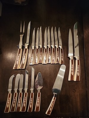 Vintage Regent Sheffield Stainless England Carving Set & Steak Knives Lot of 19