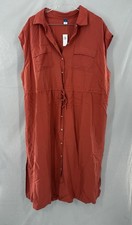 Old Navy 2X Dress Sleeveless Button Down Shirt Pockets Womens Rust NWT