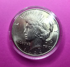1924-P Peace Silver Dollar - # 1 - 90 % Pure Silver- X-Fine - AU/BU - In Capsule