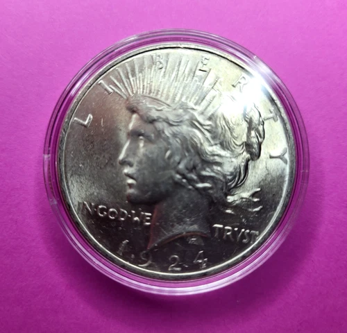 1924-P Peace Silver Dollar - # 1 - 90 % Pure Silver- X-Fine - AU/BU - In Capsule
