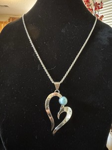 Julieta Toledo silver, larimar pendant on 24” 2.5mm sterling rope chain.